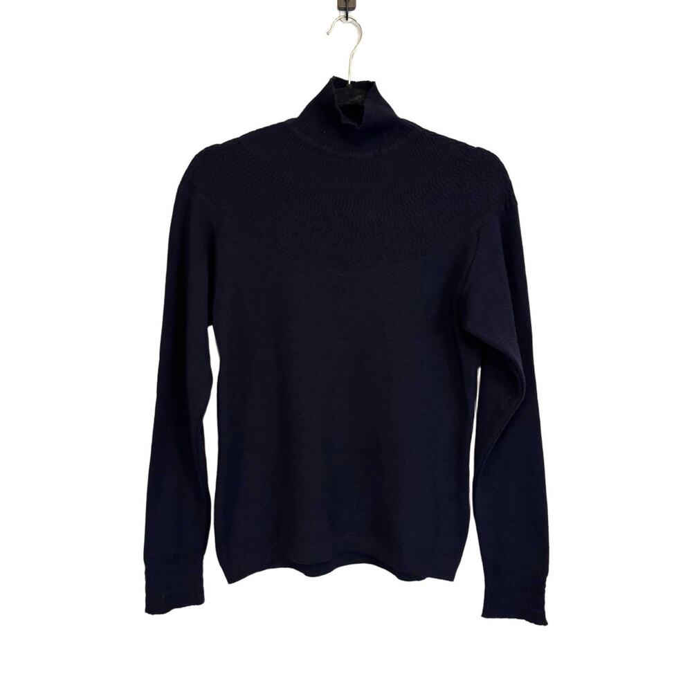 Vintage Mary Ann Restivo Wool Turtleneck Sweater Navy Blue Medium